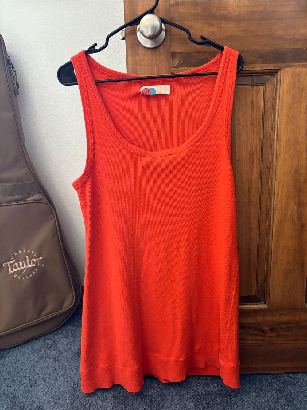 Sleeveless Ribbed Knit Tank Top Dress in Bright Orange
